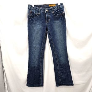 Seven7 Women’s Mid Rise Classic Flare Blue Jeans Size 32 Flap Pockets 31 Inseam.